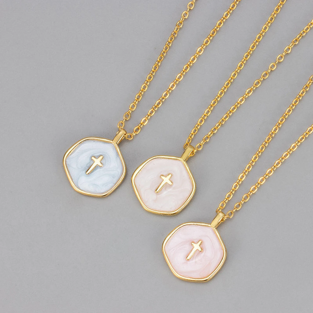 Enameled Geometric Cross Pendant Necklace