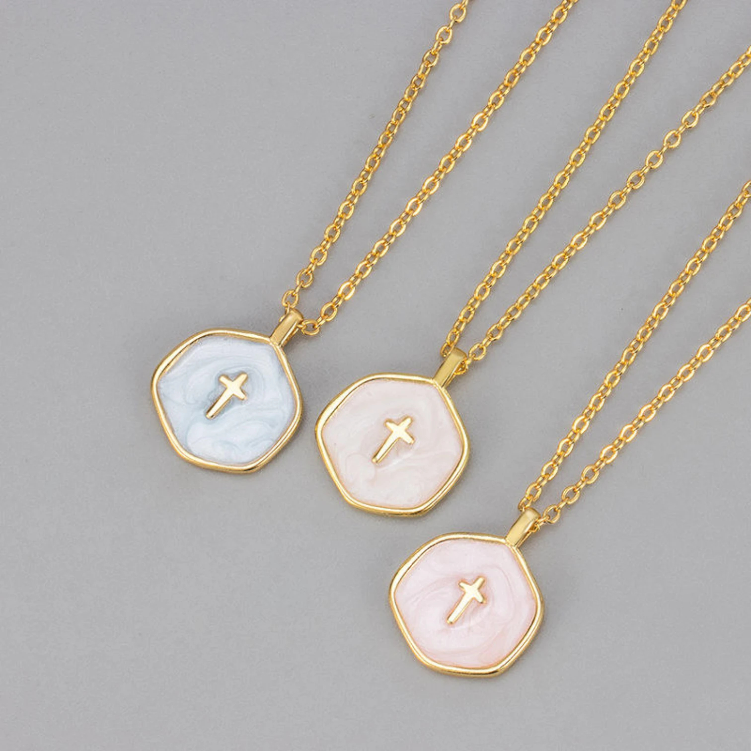 Enameled Geometric Cross Pendant Necklace