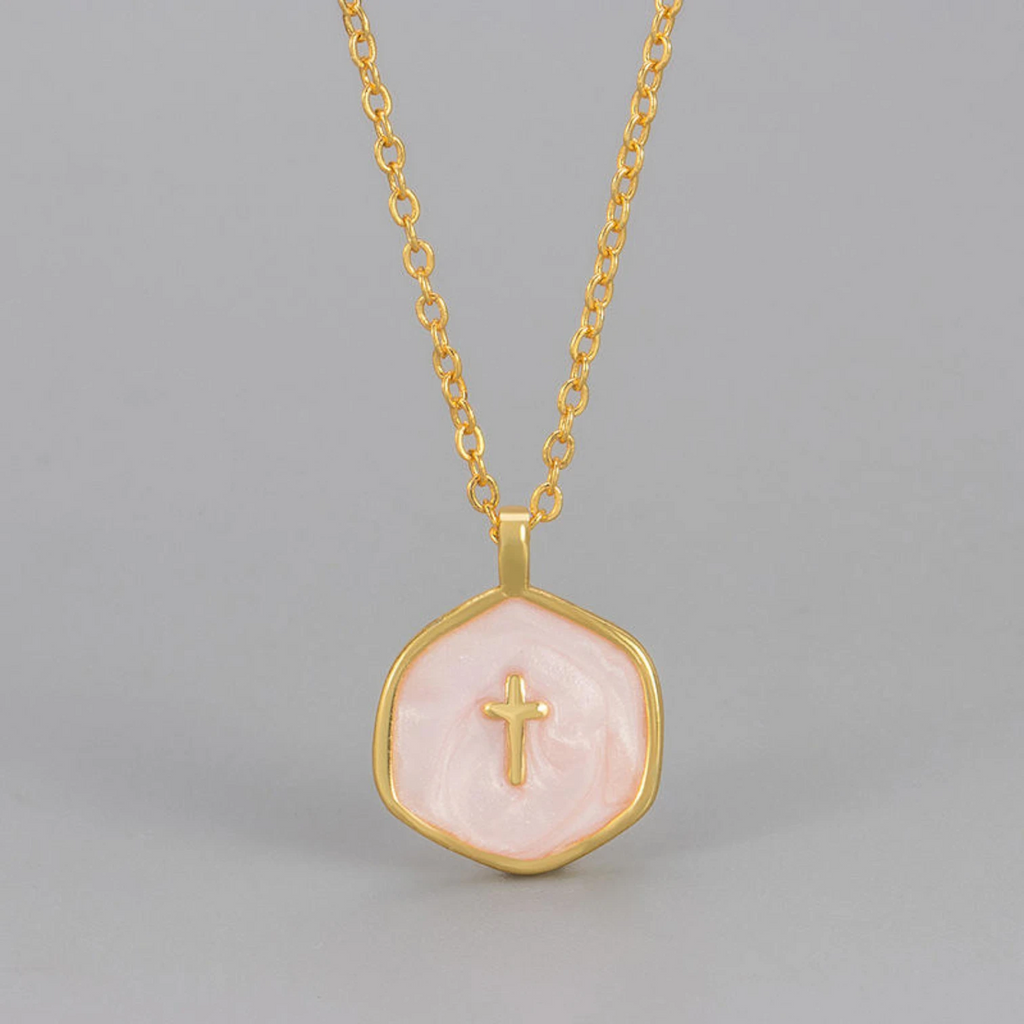 Enameled Geometric Cross Pendant Necklace