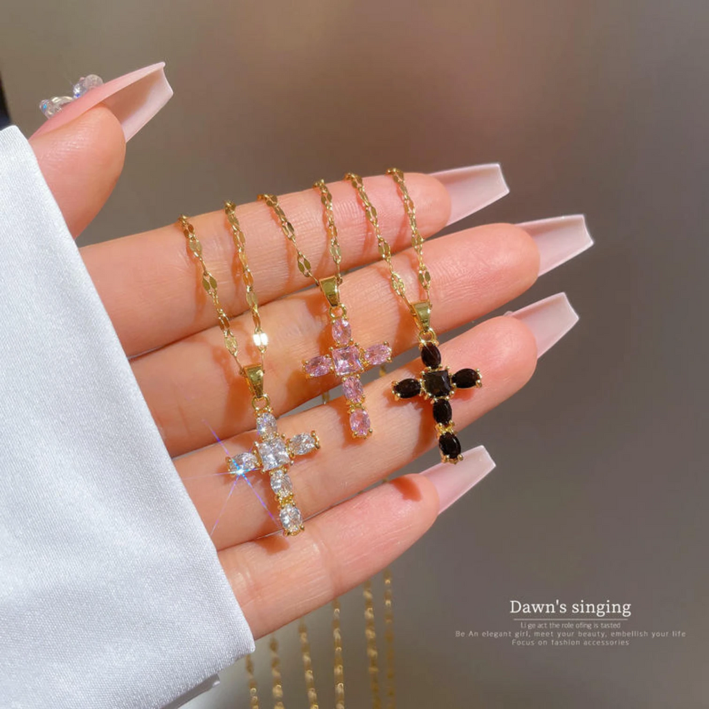 Fashion Stainless Steel Zircon Cross Necklace for Women