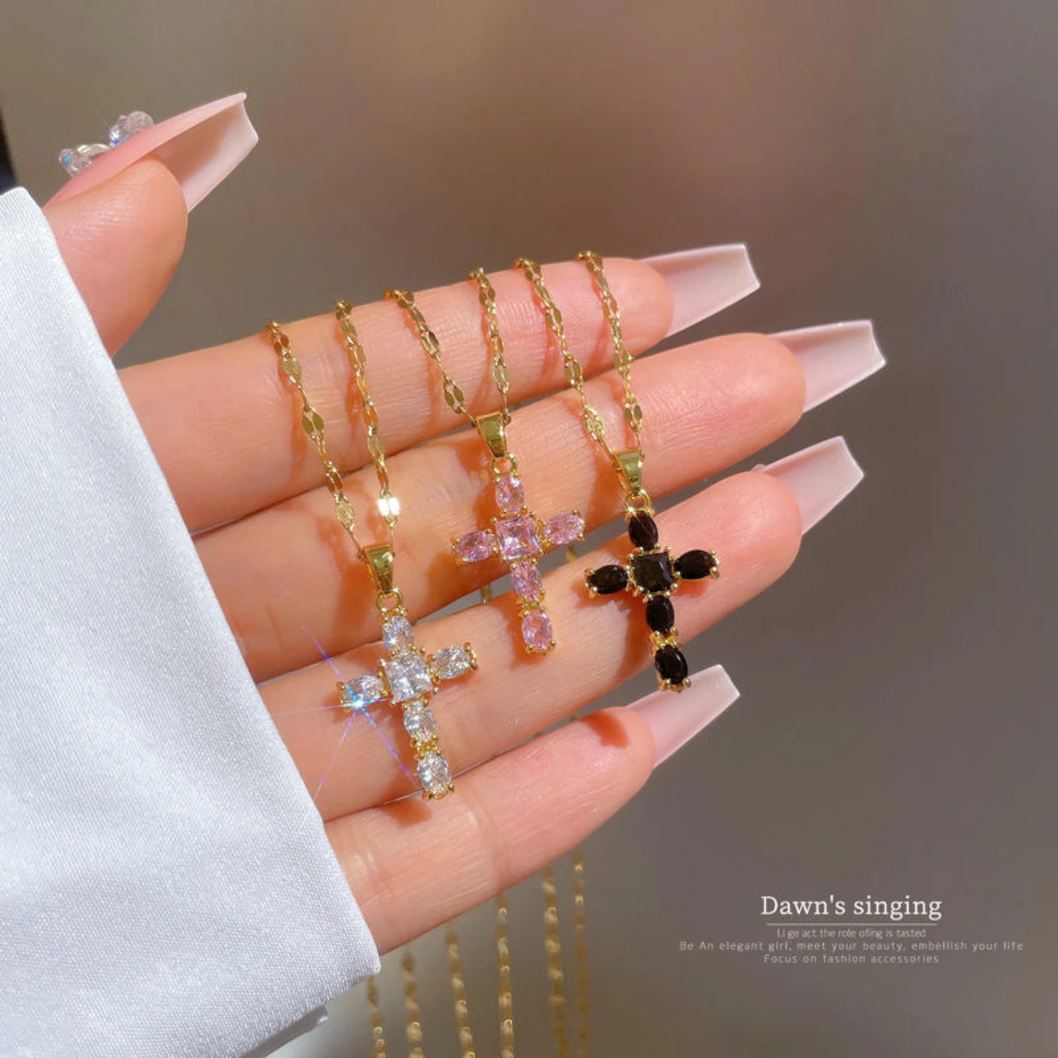 Fashion Stainless Steel Zircon Cross Necklace for Women