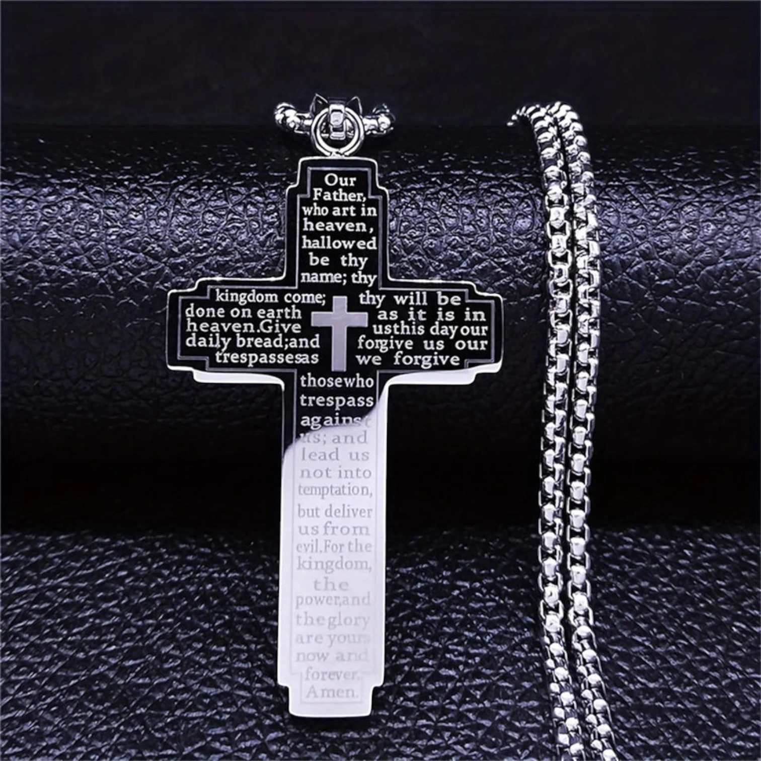 Gold & Black Stainless Steel Cross Pendant Necklace