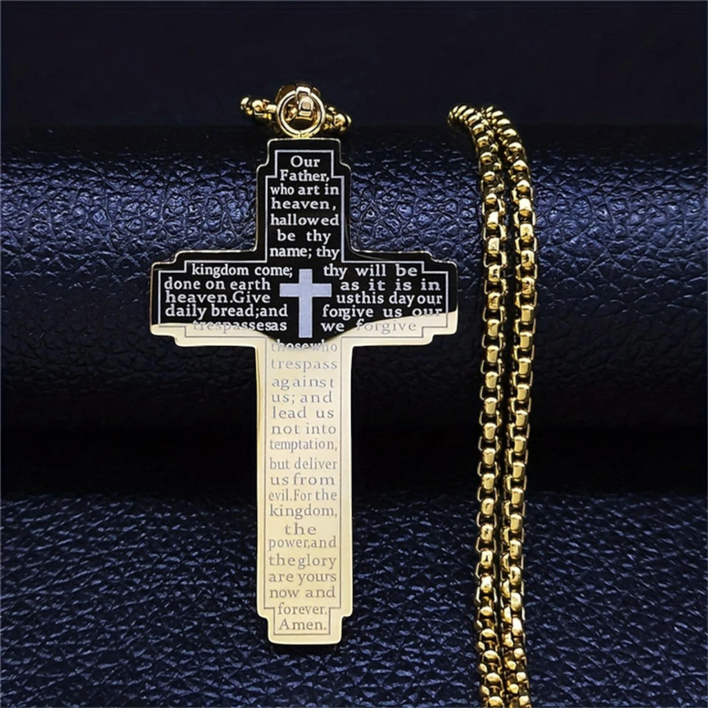 Gold & Black Stainless Steel Cross Pendant Necklace