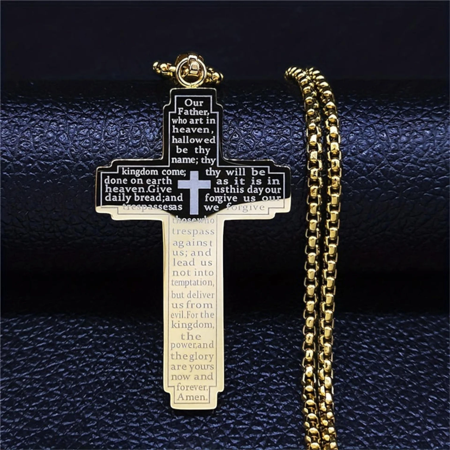 Gold & Black Stainless Steel Cross Pendant Necklace