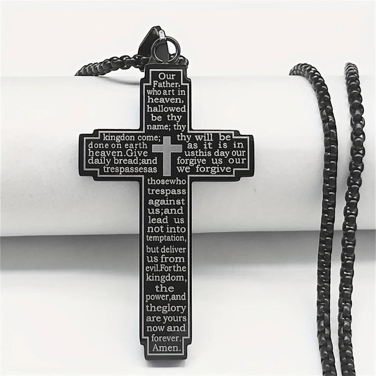 Gold & Black Stainless Steel Cross Pendant Necklace