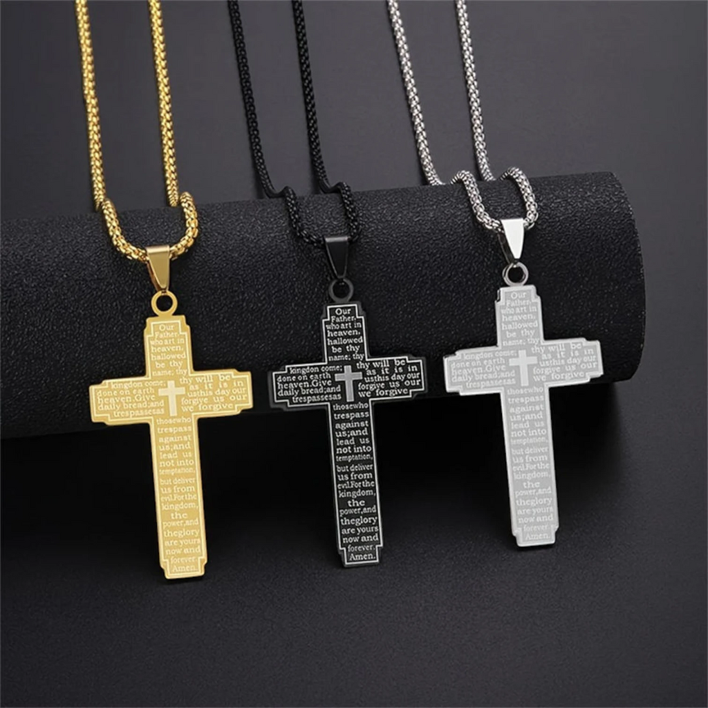 Gold & Black Stainless Steel Cross Pendant Necklace