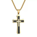 Gold Plated Stainless Steel Multilayer Cross Necklace with Zircon for Men & Teen Boys