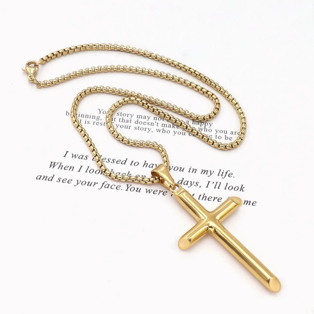HY Minimalist Black Cross Necklace for Men – Stainless Steel Pendant