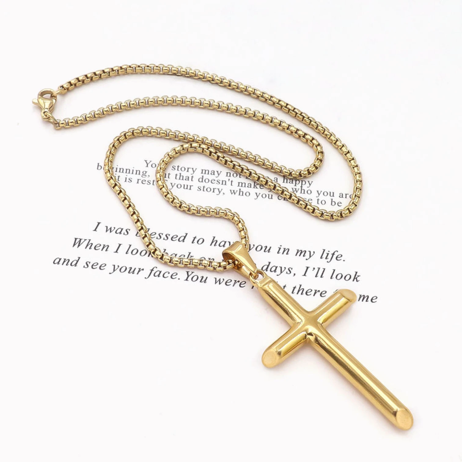 HY Minimalist Black Cross Necklace for Men – Stainless Steel Pendant