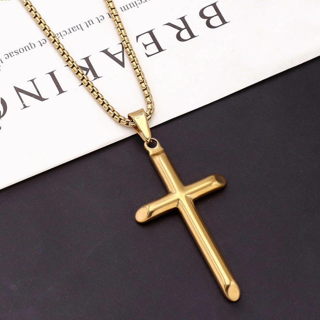 HY Minimalist Black Cross Necklace for Men – Stainless Steel Pendant