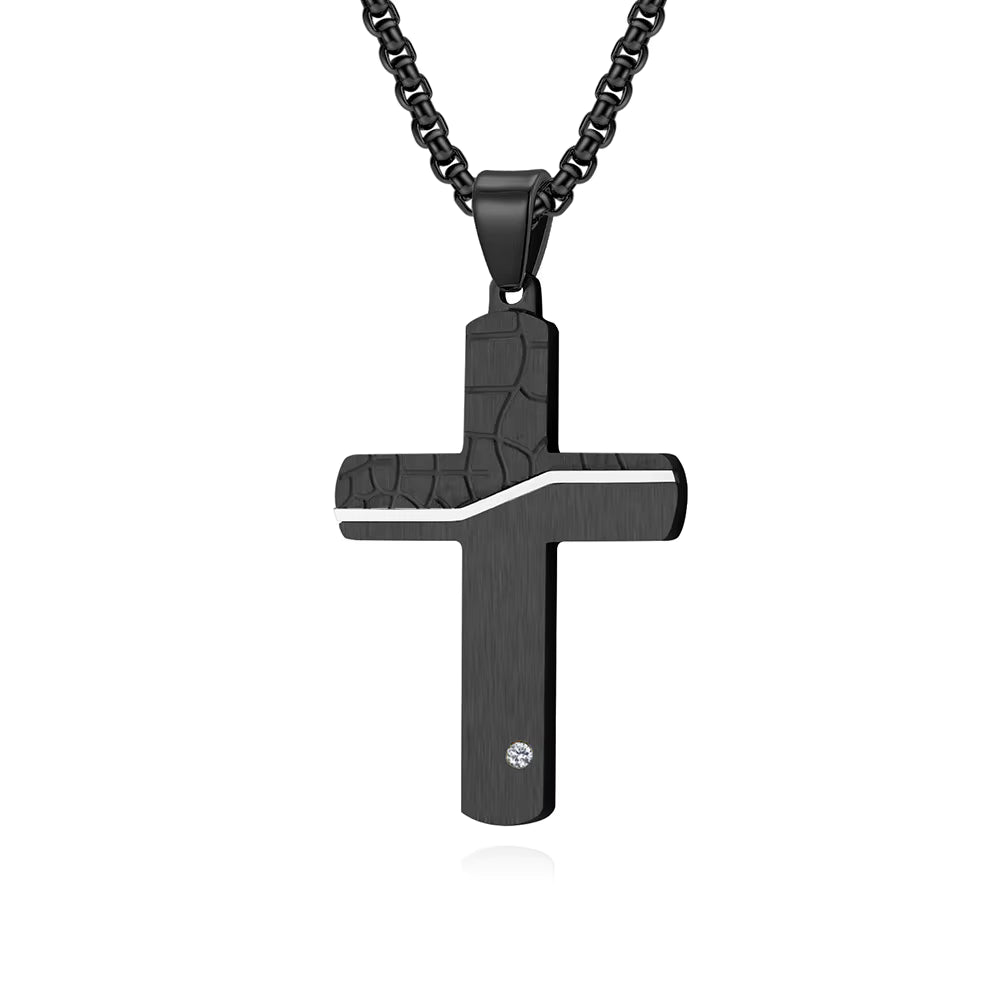 Punk Cracked Cross Pendant Necklace – Stainless Steel Zircon Jewelry