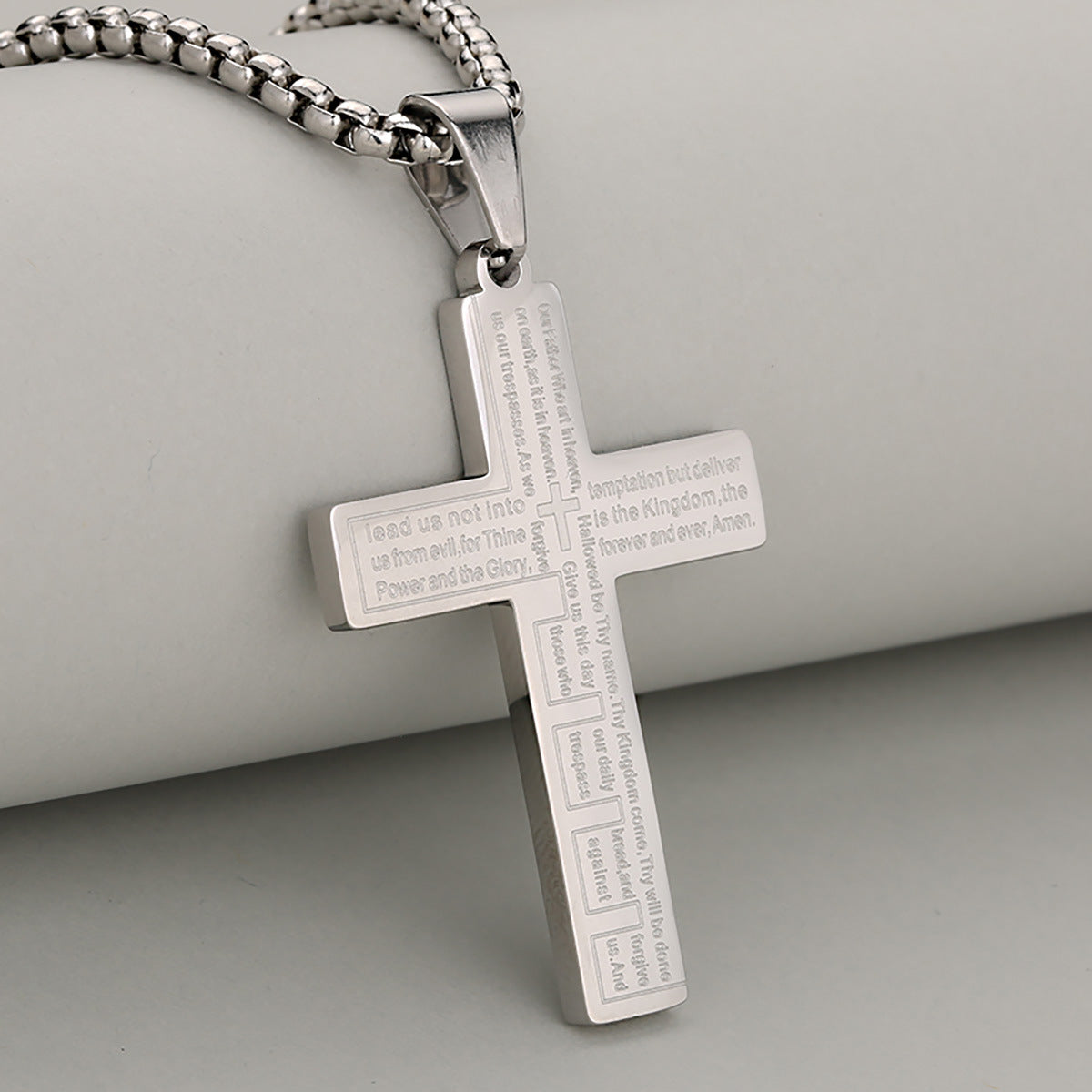 Classic Stainless Steel Bible Cross Pendant Necklace – Christian Faith Jewelry