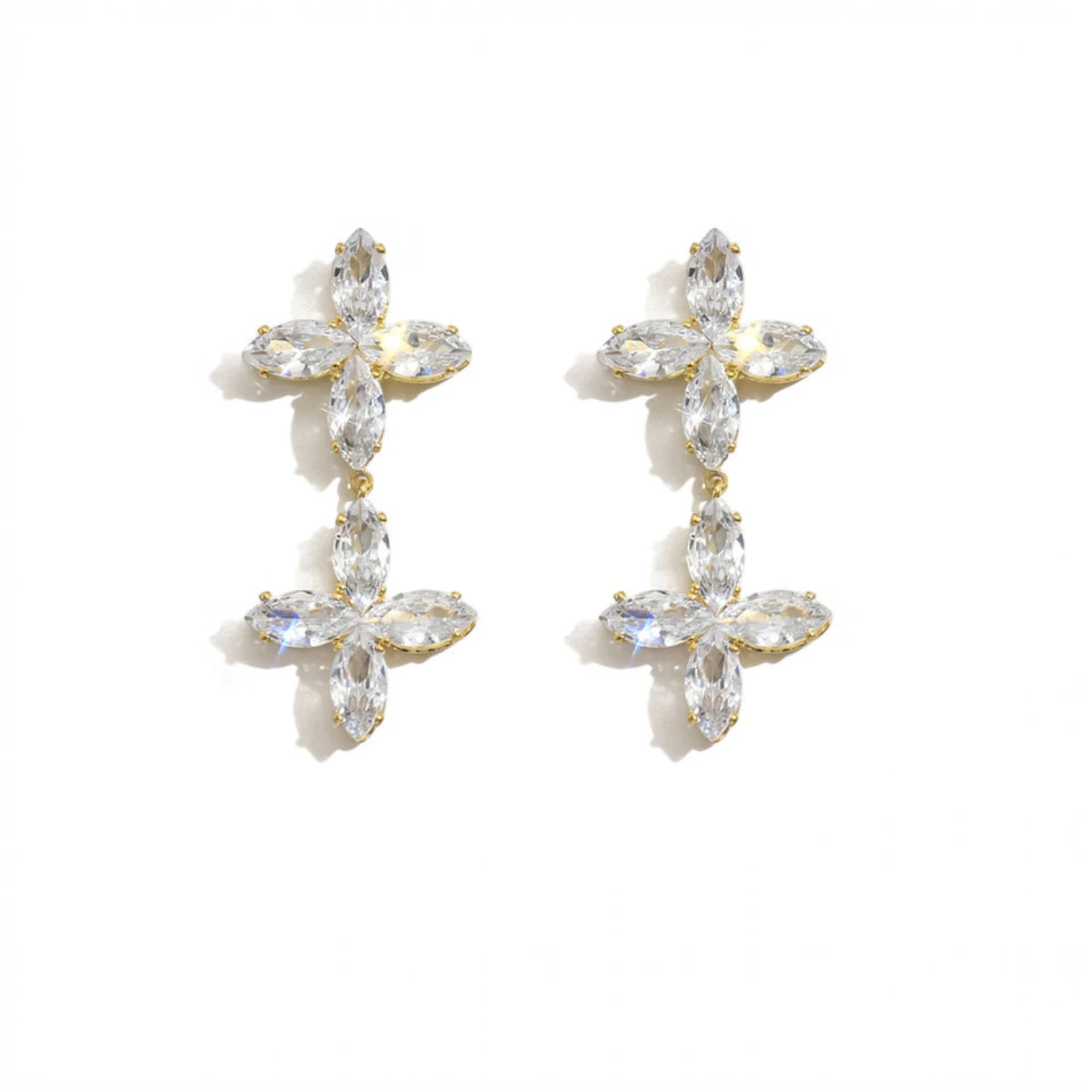 Light Luxury Double Cross & Four-Leaf Clover Zircon Earrings