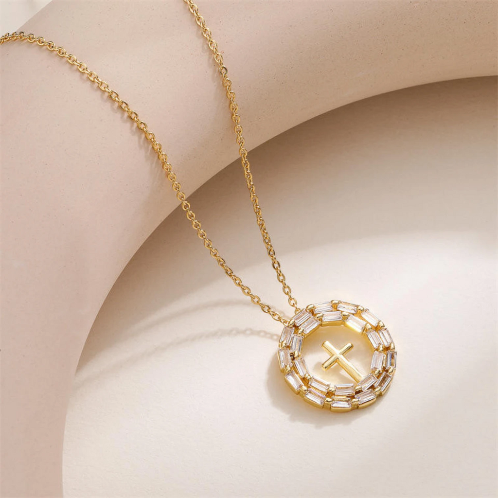 Light Luxury Geometric Jesus Cross Necklace with Colorful Zircon