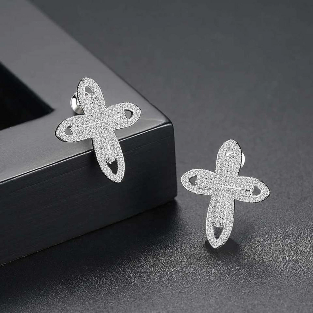 Luottemi Cross Stud Earrings with Tiny Zircon Elements