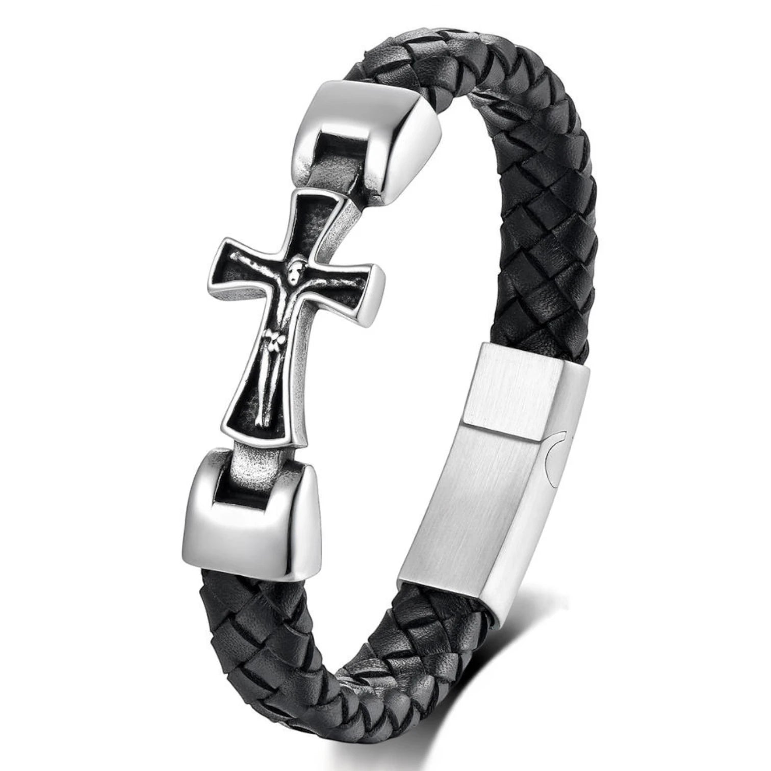 Luxury Genuine Leather Cross Cuff Bracelet for Men