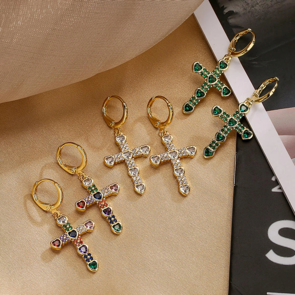 Luxury Waterproof Gold Plated Geometric Cross Hoop Earrings