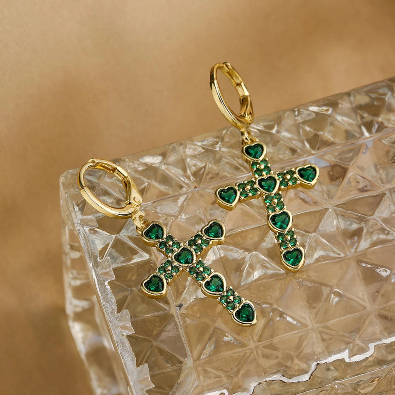 Luxury Waterproof Gold Plated Geometric Cross Hoop Earrings