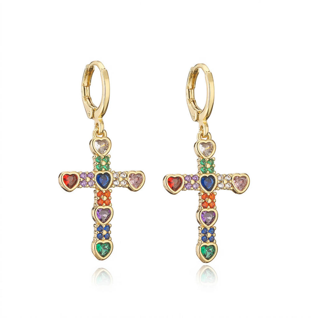 Luxury Waterproof Gold Plated Geometric Cross Hoop Earrings