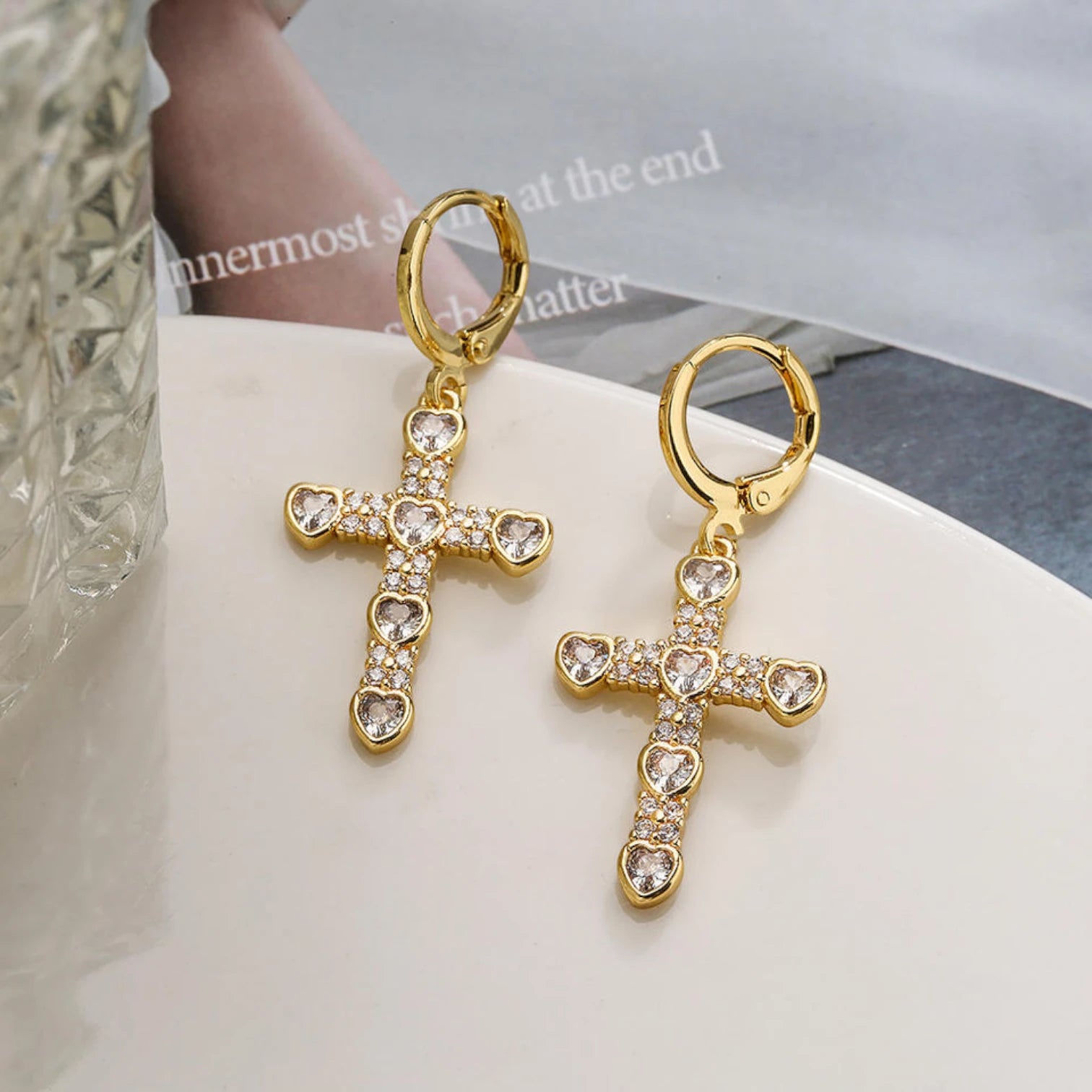Luxury Waterproof Gold Plated Geometric Cross Hoop Earrings