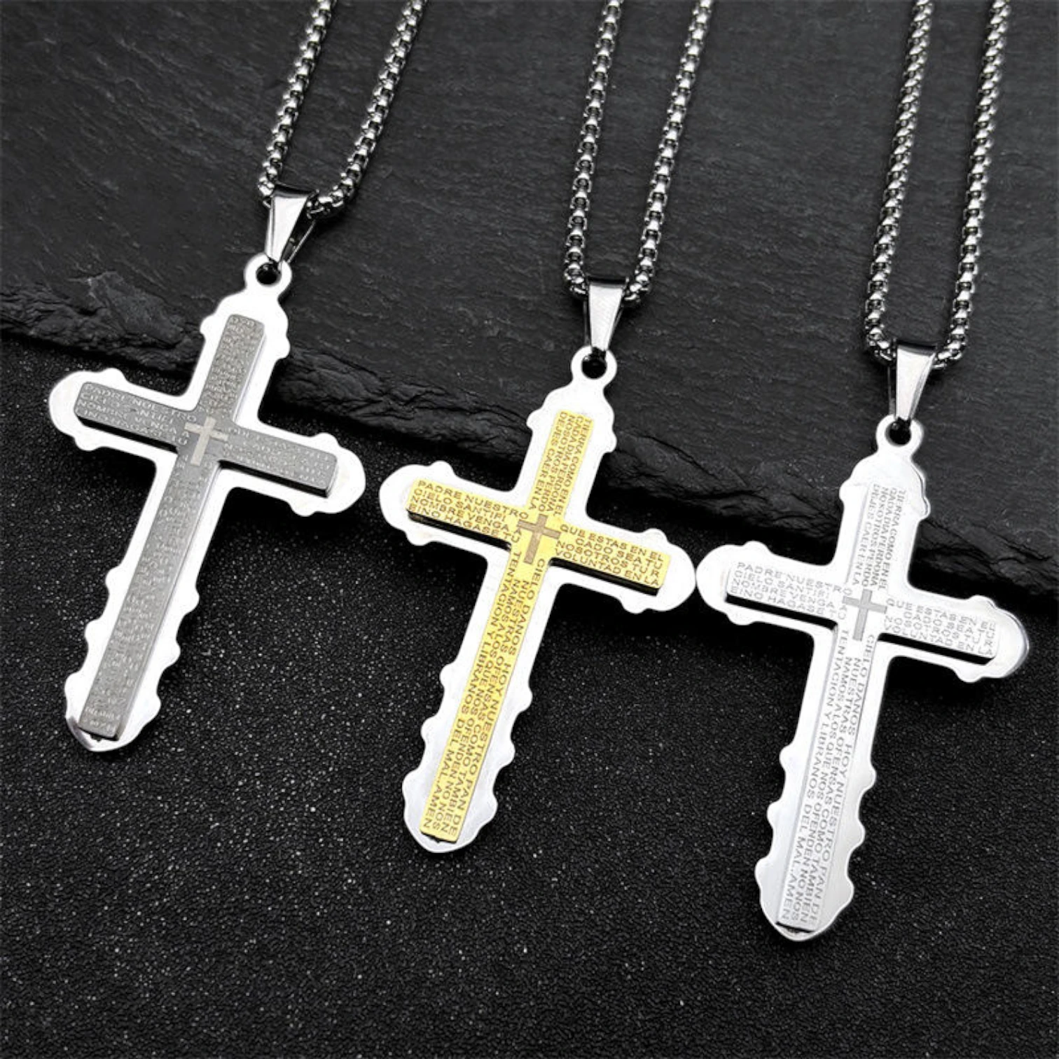 Men’s Iced Out Cross Rhinestone Pendant Necklace