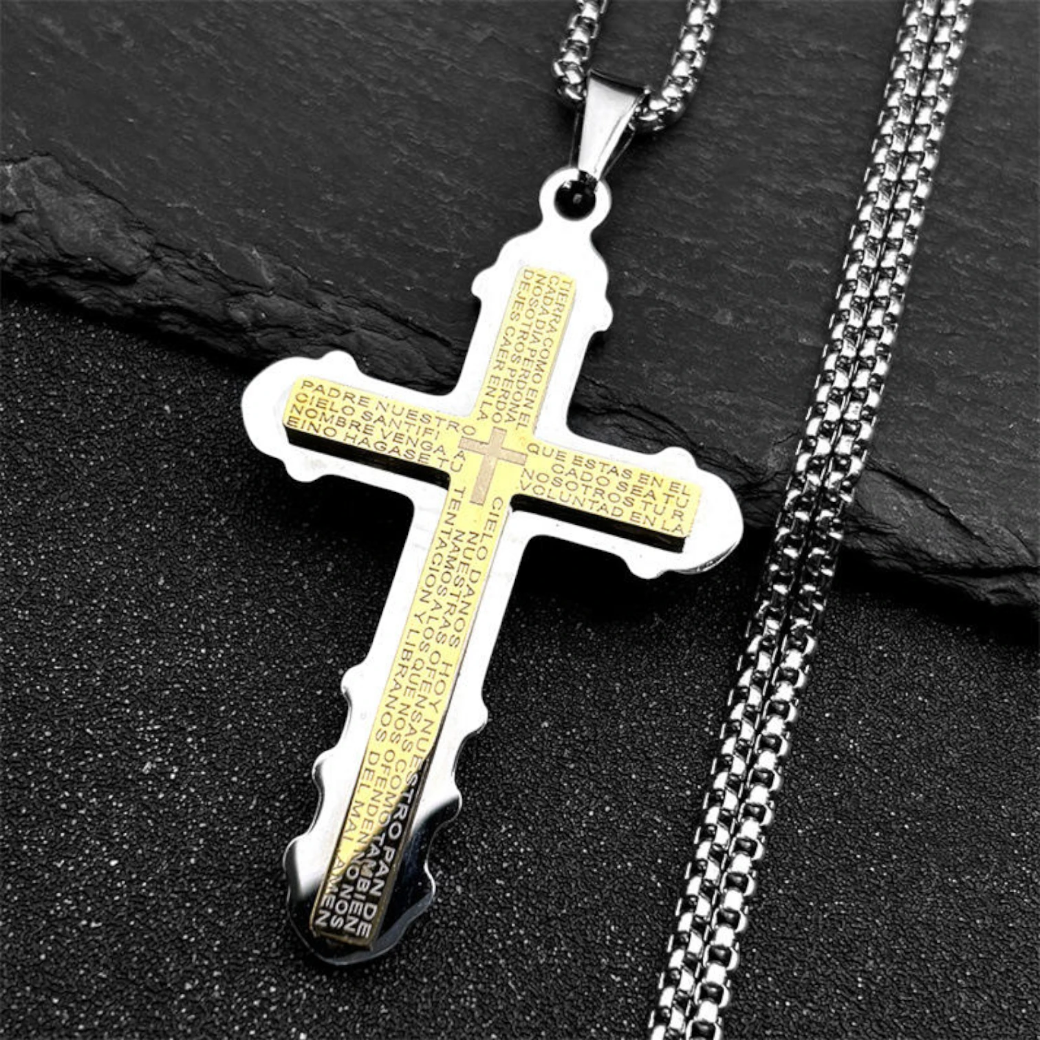 Men’s Iced Out Cross Rhinestone Pendant Necklace