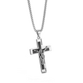 Men’s Silver Chain Necklace with Engraved Jesus Cross Pendant