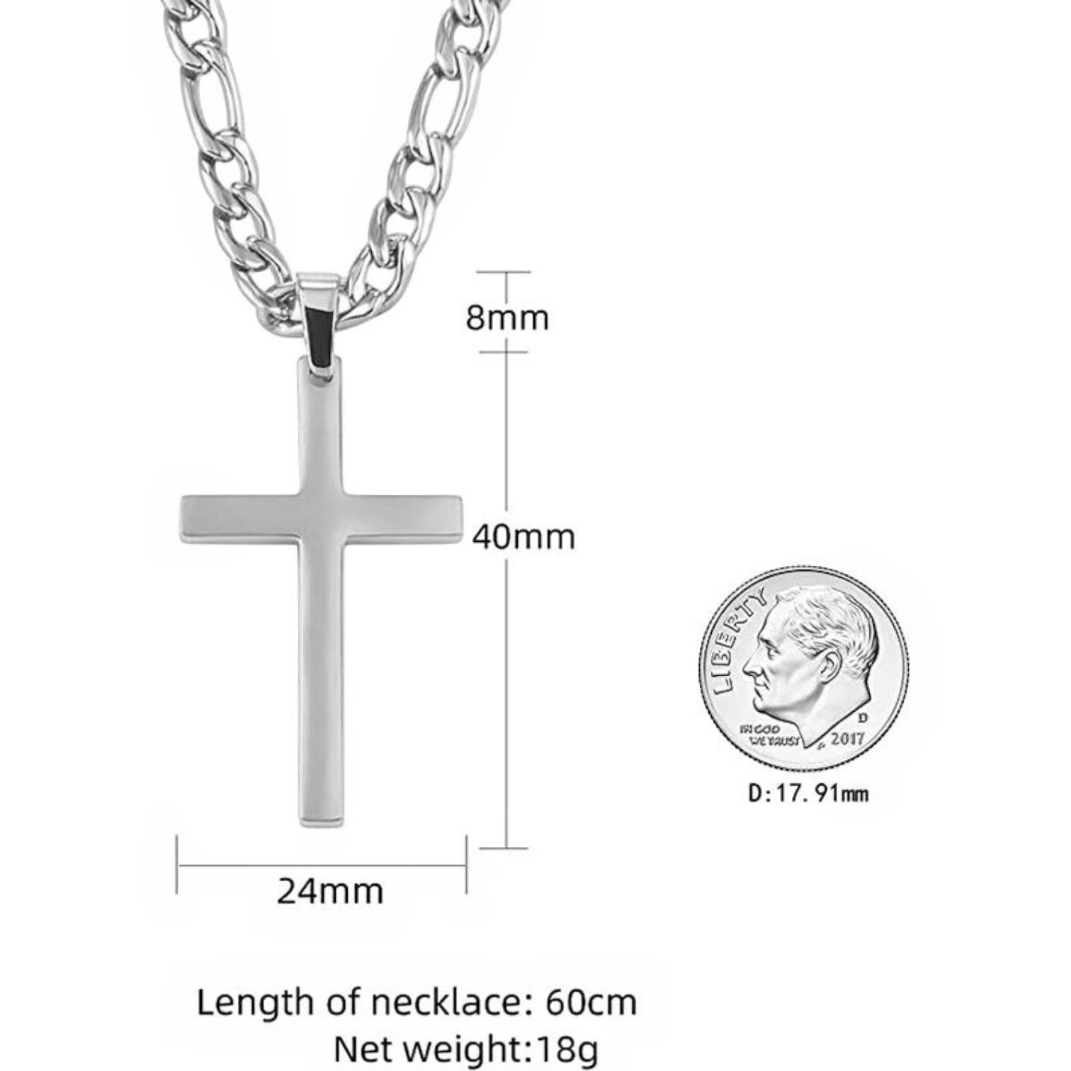 Men’s Stainless Steel Cross Pendant Necklace