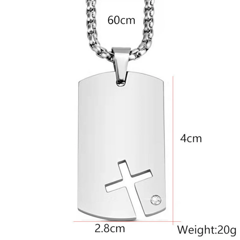 Men’s Stainless Steel Cross Zircon Pendant Necklace
