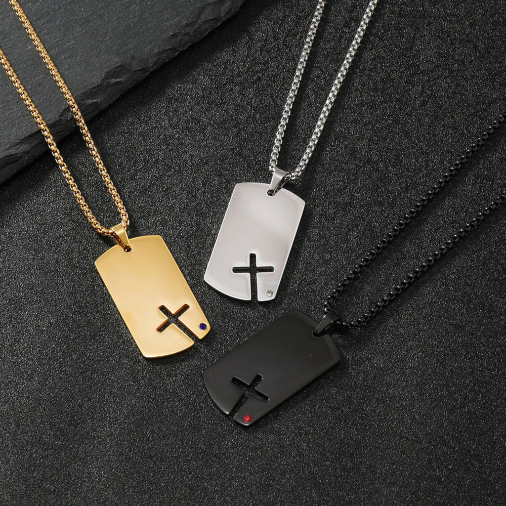 Men’s Stainless Steel Cross Zircon Pendant Necklace