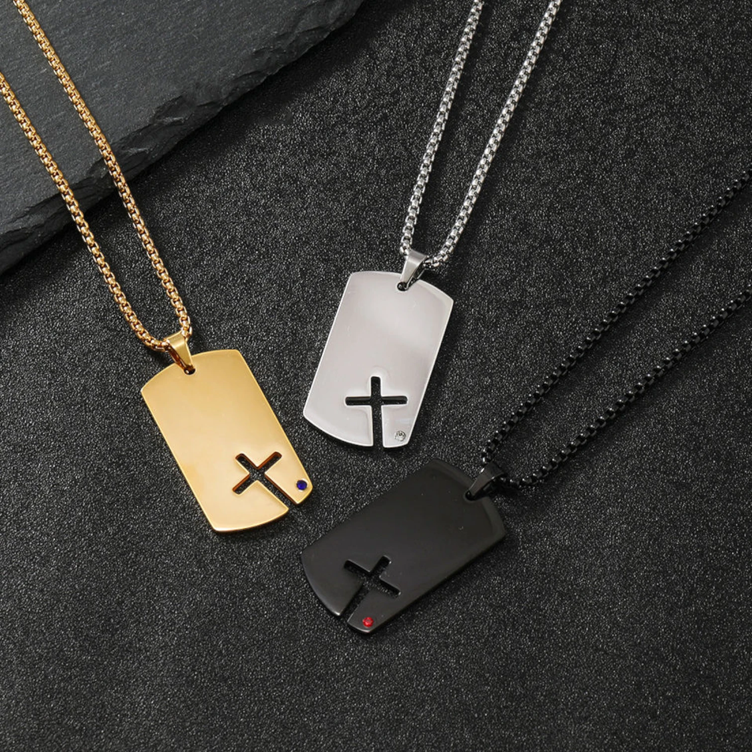 Men’s Stainless Steel Cross Zircon Pendant Necklace