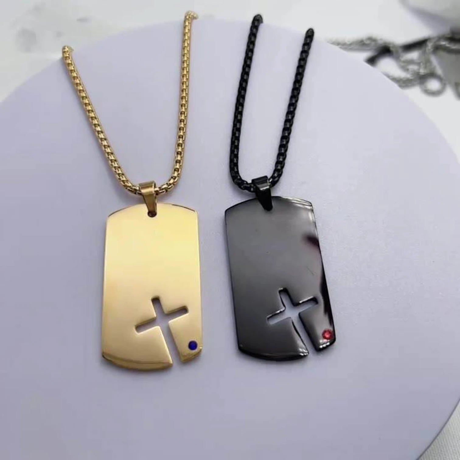 Men’s Stainless Steel Cross Zircon Pendant Necklace