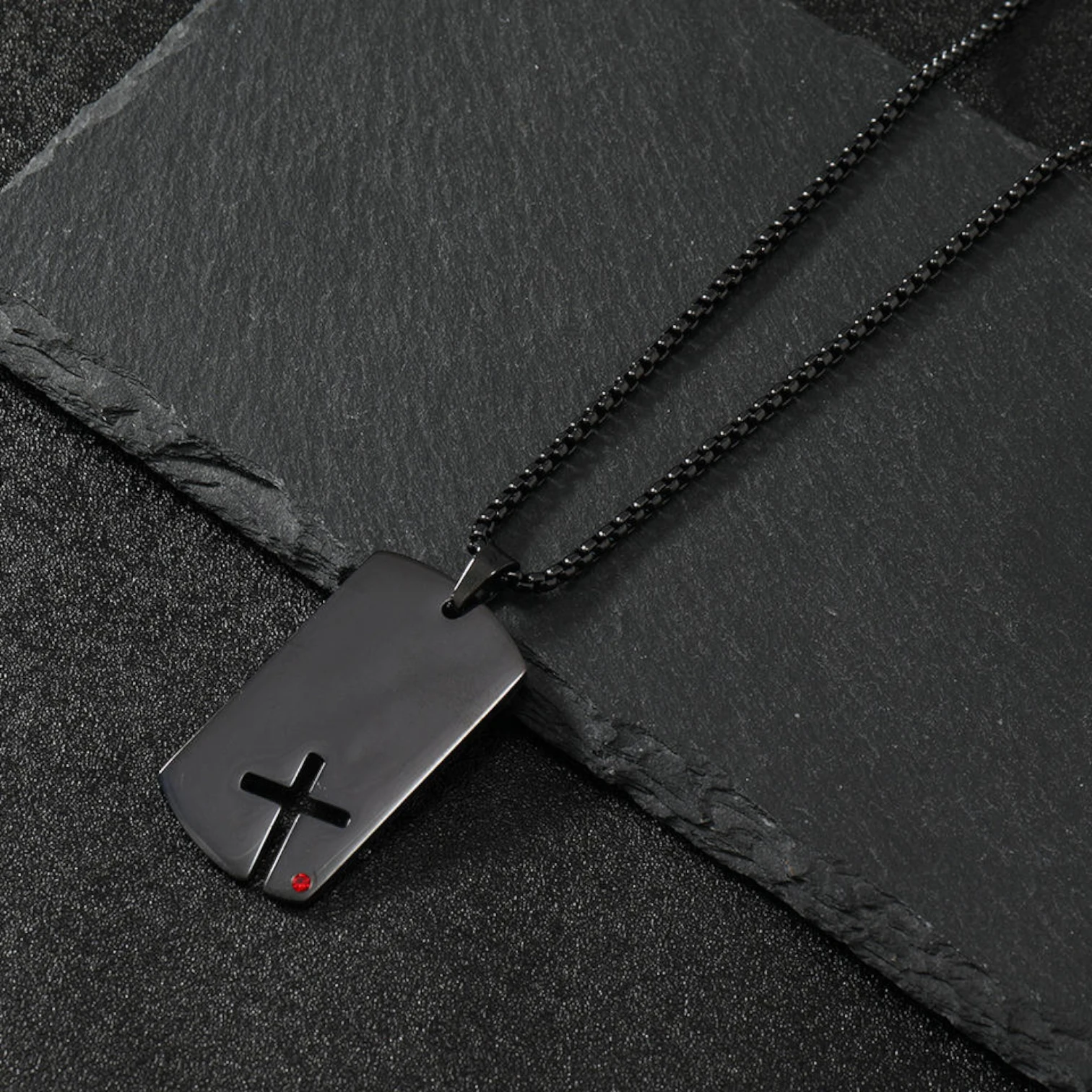 Men’s Stainless Steel Cross Zircon Pendant Necklace