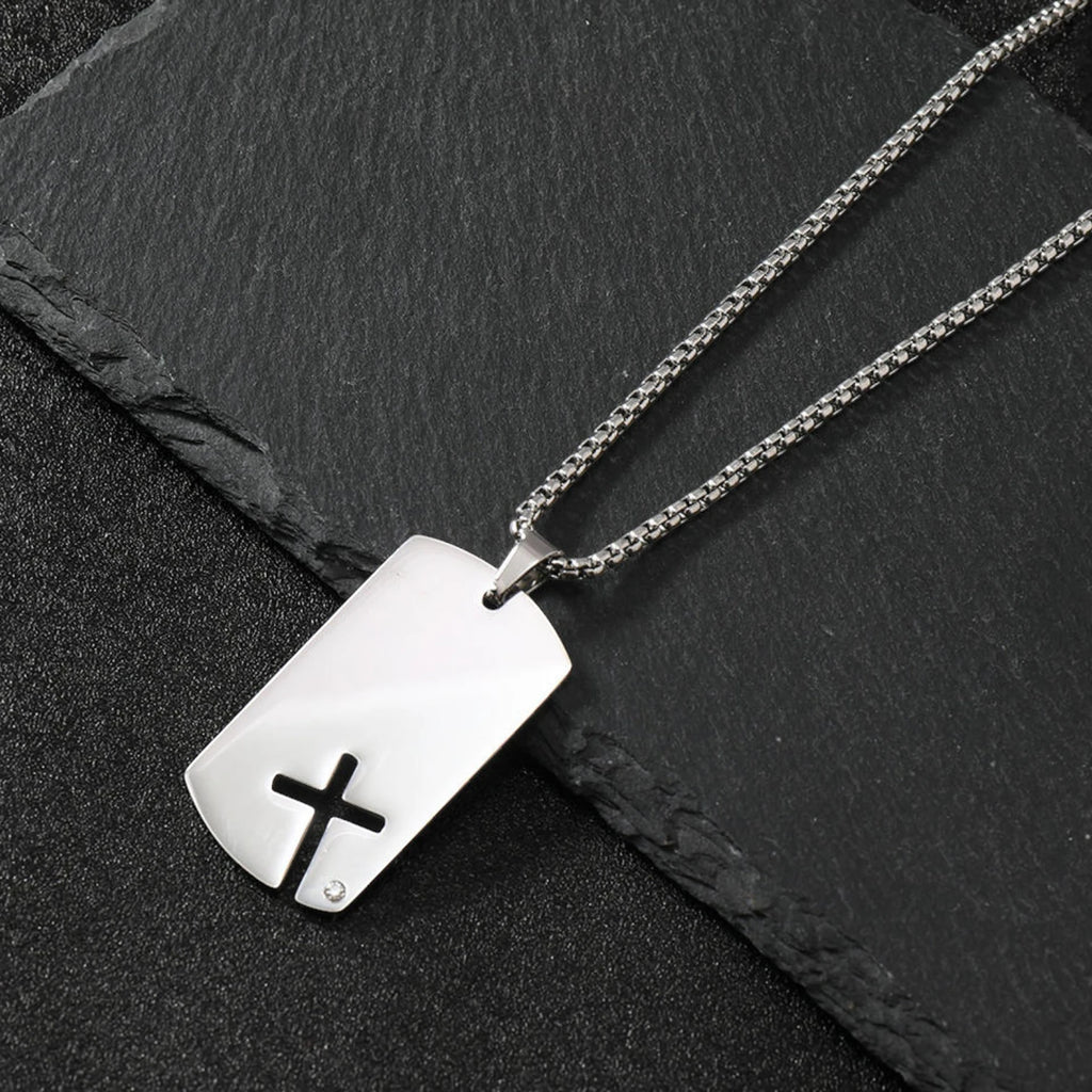 Men’s Stainless Steel Cross Zircon Pendant Necklace
