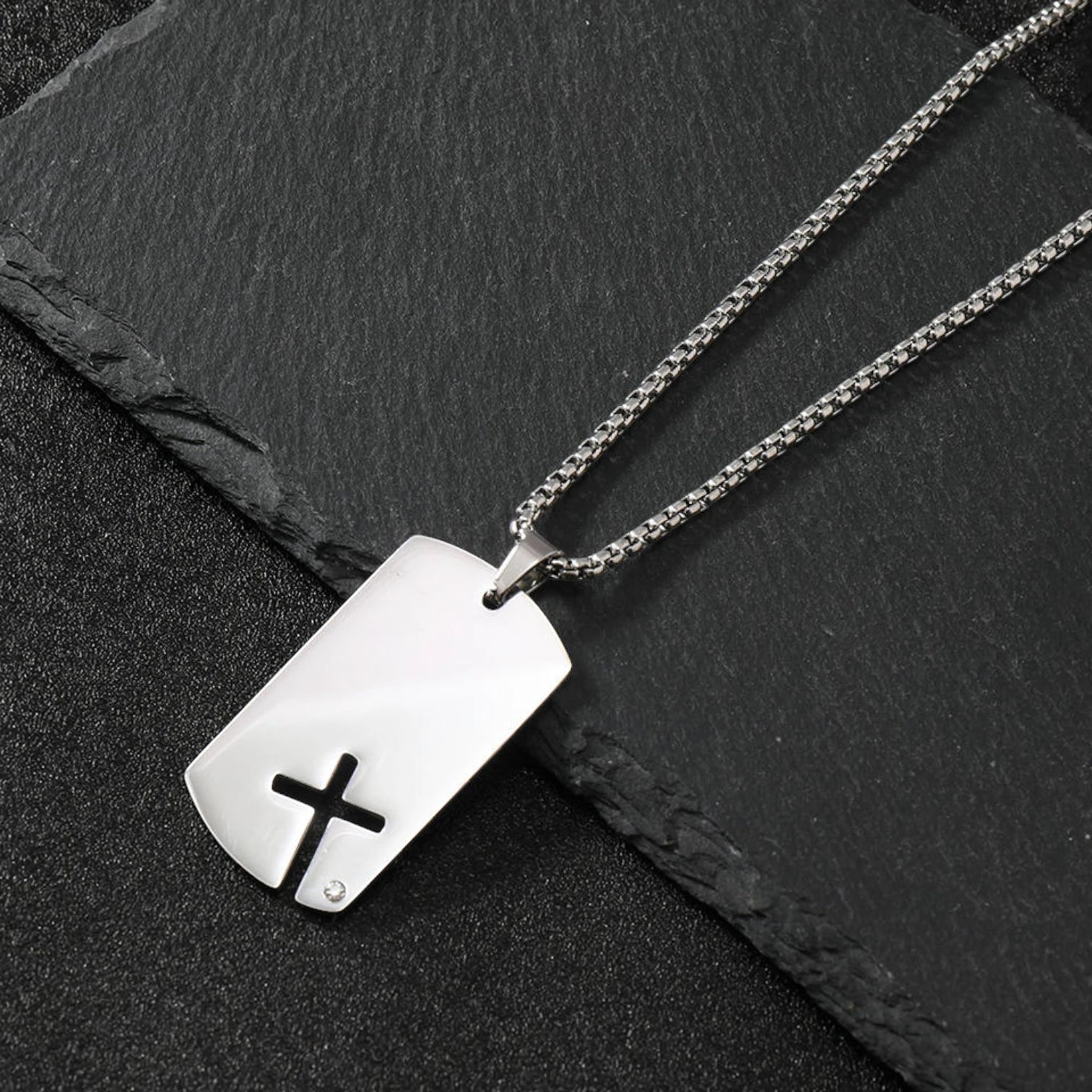 Men’s Stainless Steel Cross Zircon Pendant Necklace