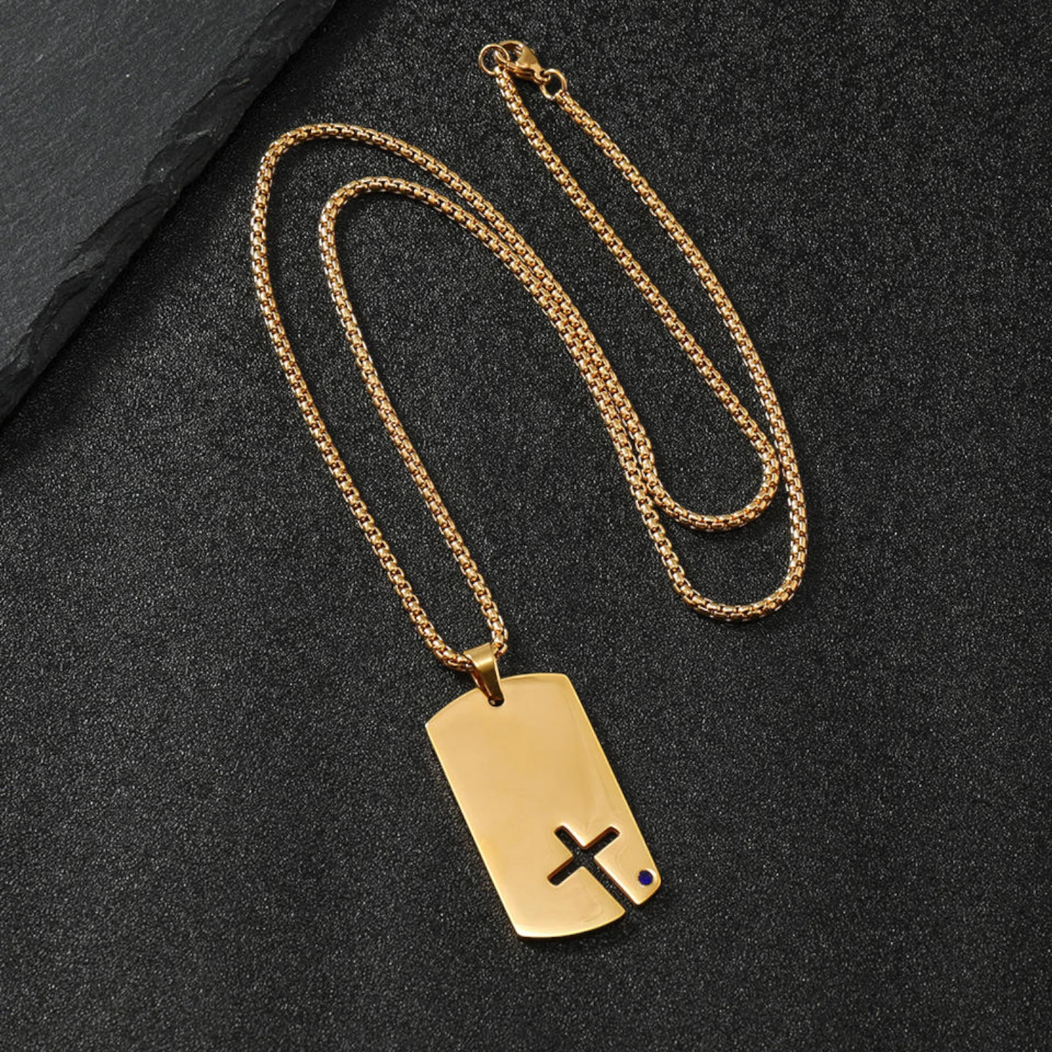 Men’s Stainless Steel Cross Zircon Pendant Necklace