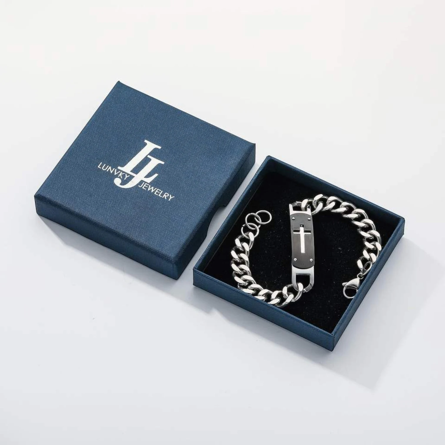 Men’s Stainless Steel Faith Cross Bracelet with Natural Stone