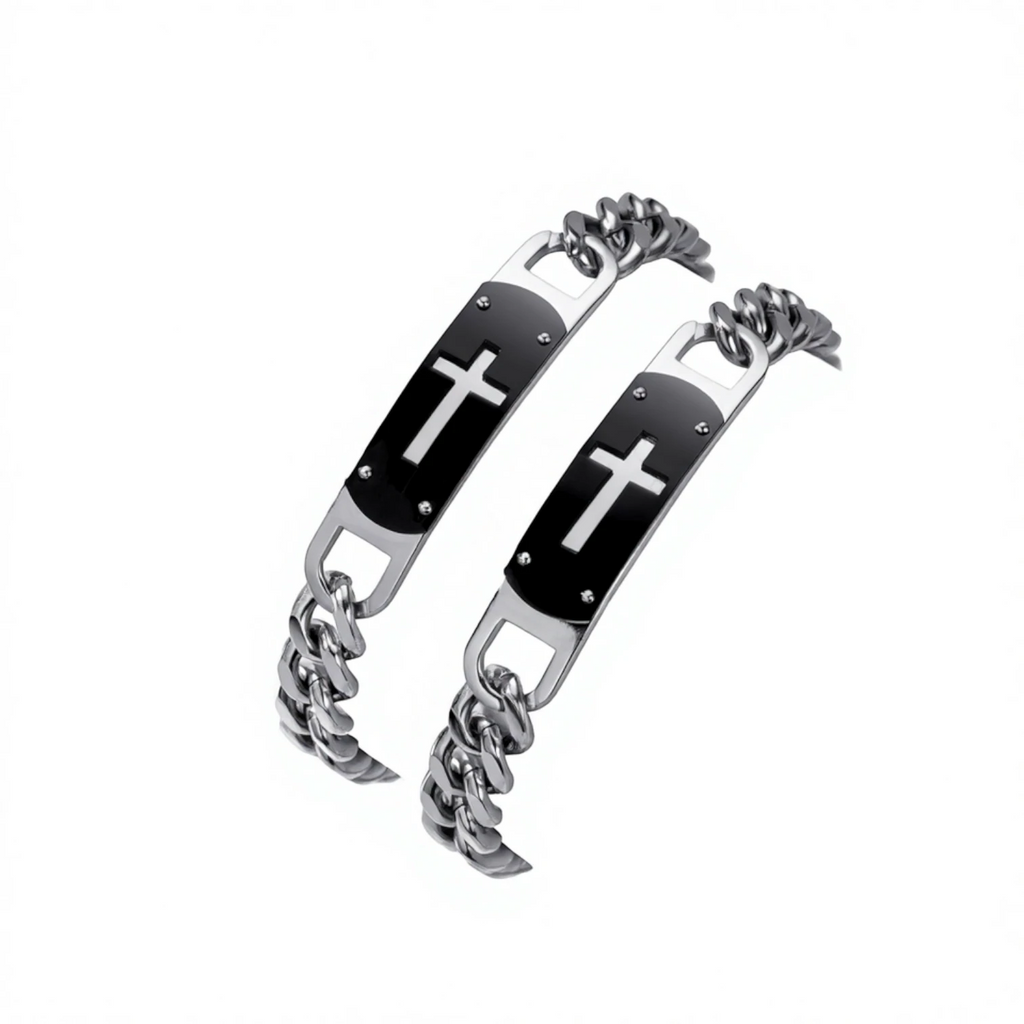 Men’s Stainless Steel Faith Cross Bracelet with Natural Stone
