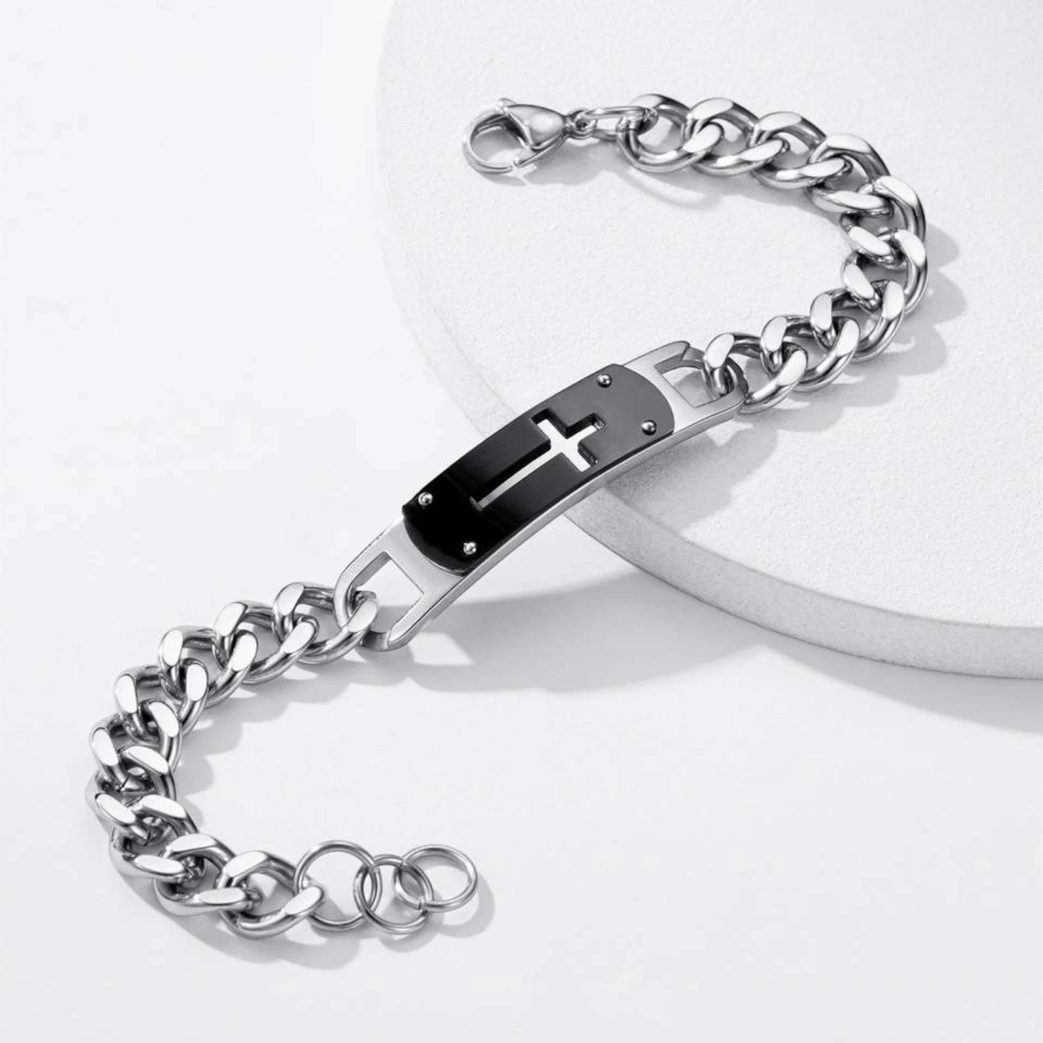 Men’s Stainless Steel Faith Cross Bracelet with Natural Stone