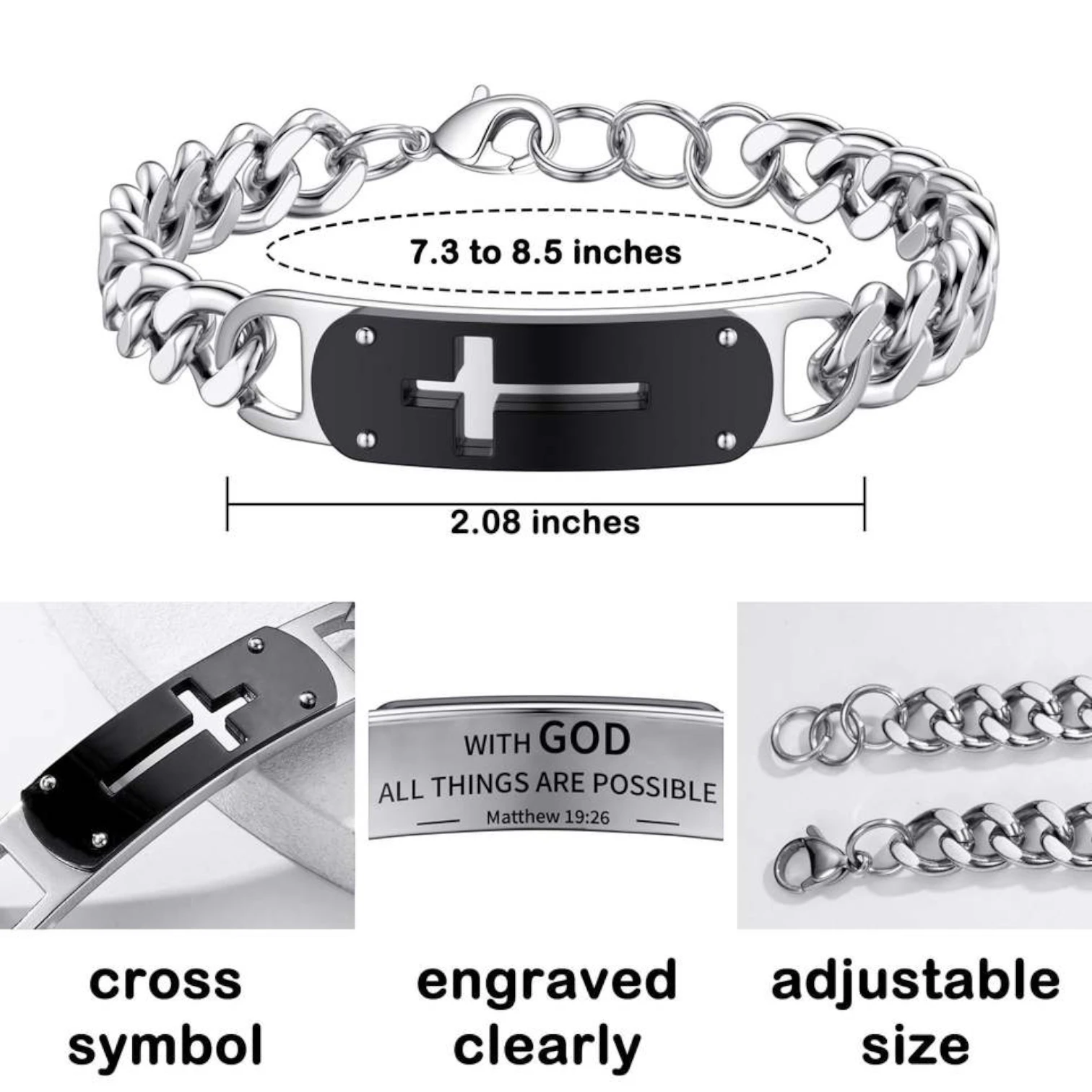 Men’s Stainless Steel Faith Cross Bracelet with Natural Stone