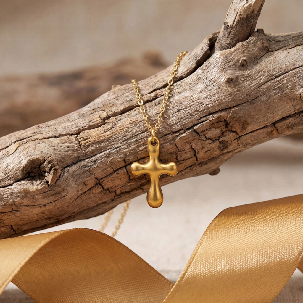 Minimalist Cross Pendant Necklace – 18K Gold Plated Stainless Steel