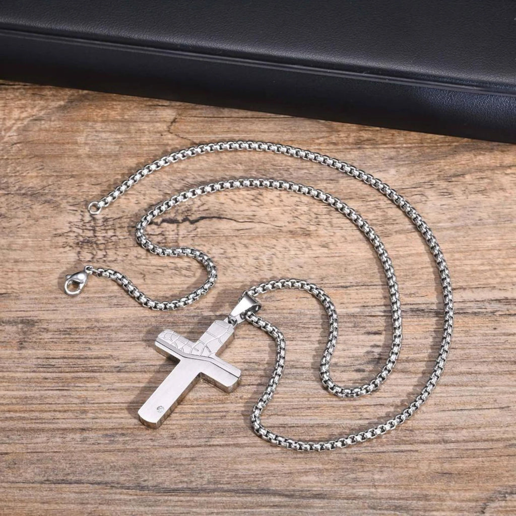 Punk Cracked Cross Pendant Necklace – Stainless Steel Zircon Jewelry