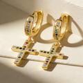 Qiku Colorful Rhinestone Cross Drop Earrings