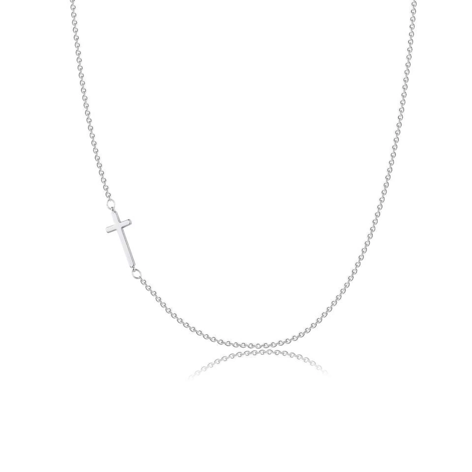 Silver Slant Cross Necklace with Asymmetrical Link Chain
