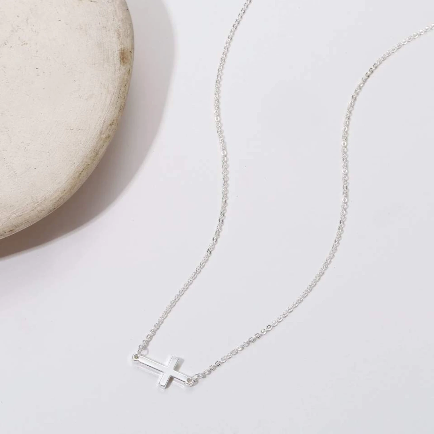 Silver Slant Cross Necklace with Asymmetrical Link Chain