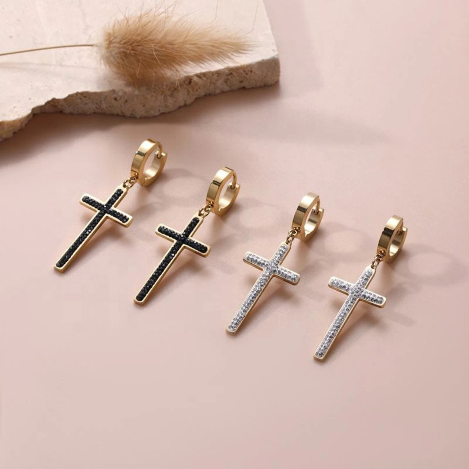 Sparkling Rhinestone Cross Hoop Earrings – Trendy CZ Crystal Jewelry