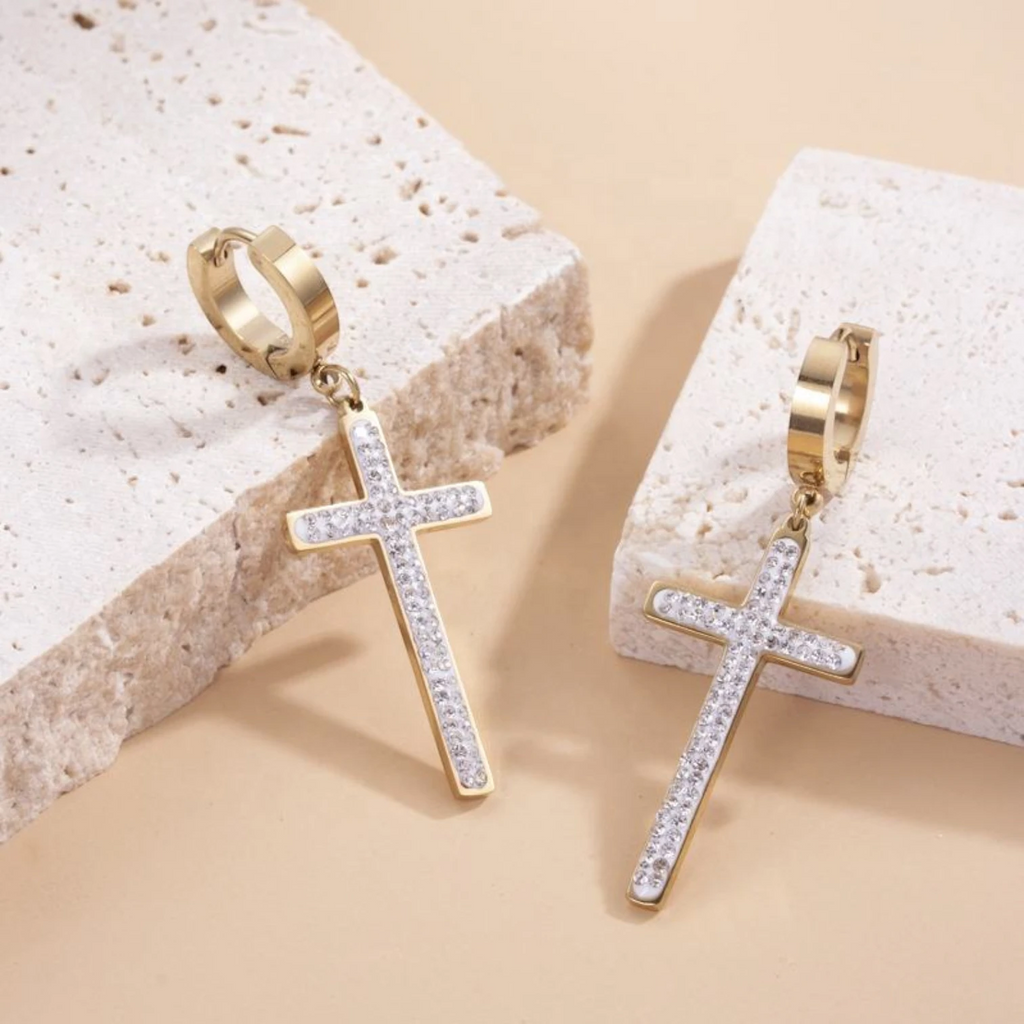 Sparkling Rhinestone Cross Hoop Earrings – Trendy CZ Crystal Jewelry