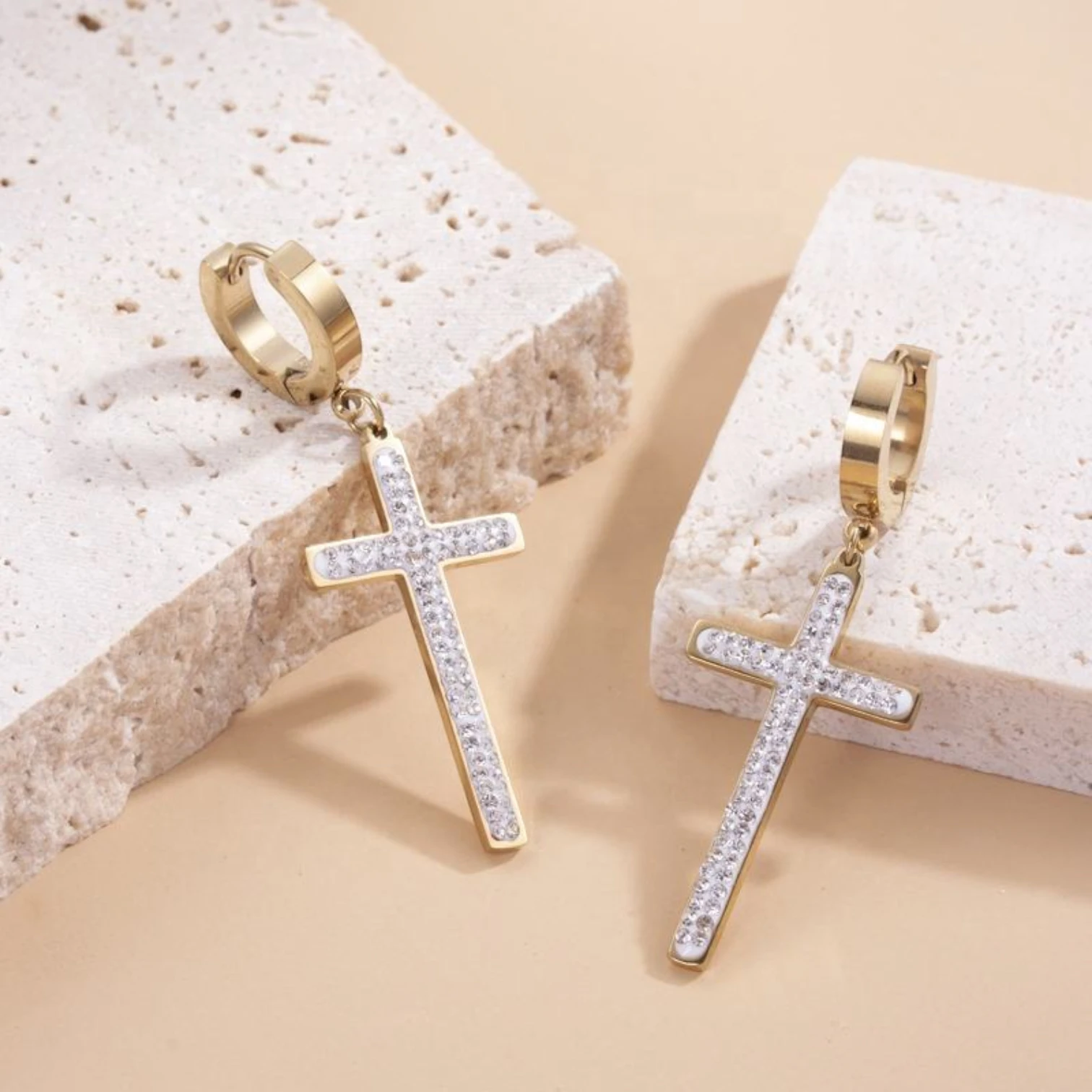 Sparkling Rhinestone Cross Hoop Earrings – Trendy CZ Crystal Jewelry