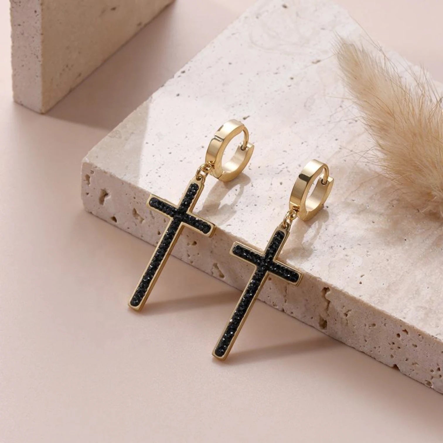 Sparkling Rhinestone Cross Hoop Earrings – Trendy CZ Crystal Jewelry