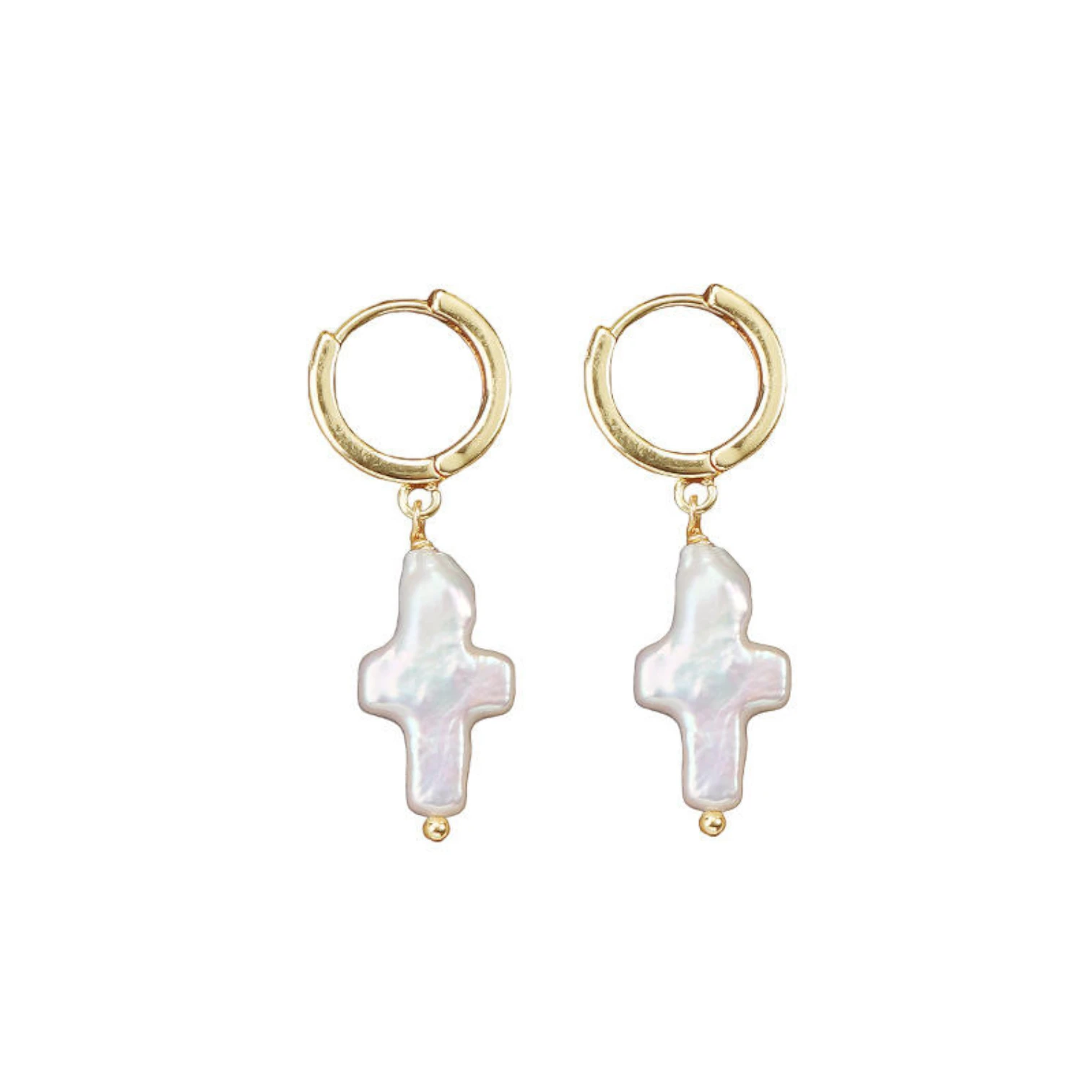 Stylish Baroque Cross Freshwater Pearl Earrings – Copper Jewelry
